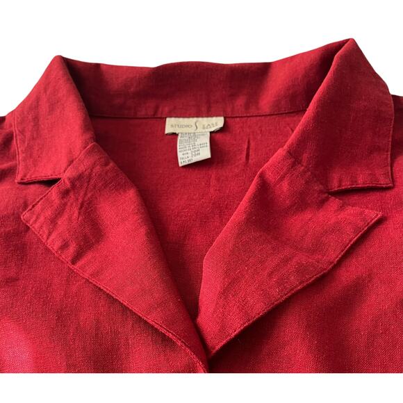 STUDIO EASE WOMAN SHORT SLV, BUTTON, TAILORED BLAZER - TOP, WOMENS, 20W-DARK RED - Picture 2 of 12